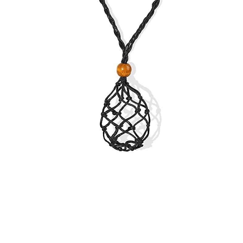 Stone Holder Necklace Adjustable Braided Rope - Black