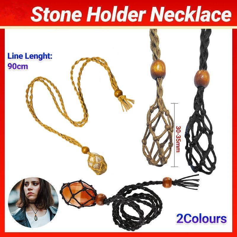 Stone Holder Necklace Adjustable Braided Rope - Black - view 2
