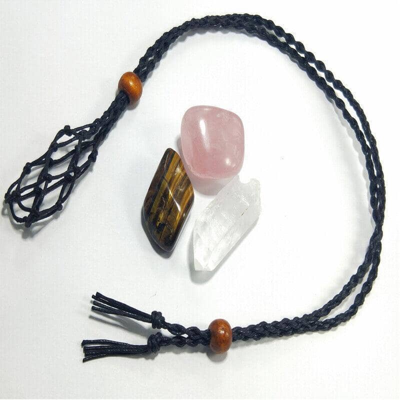 Stone Holder Necklace Adjustable Braided Rope - Black - view 4