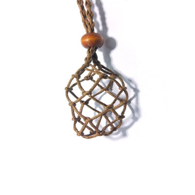 Stone Holder Necklace Adjustable Braided Rope - Brown