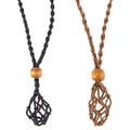 Stone Holder Necklace Adjustable Braided Rope - Brown - view 3