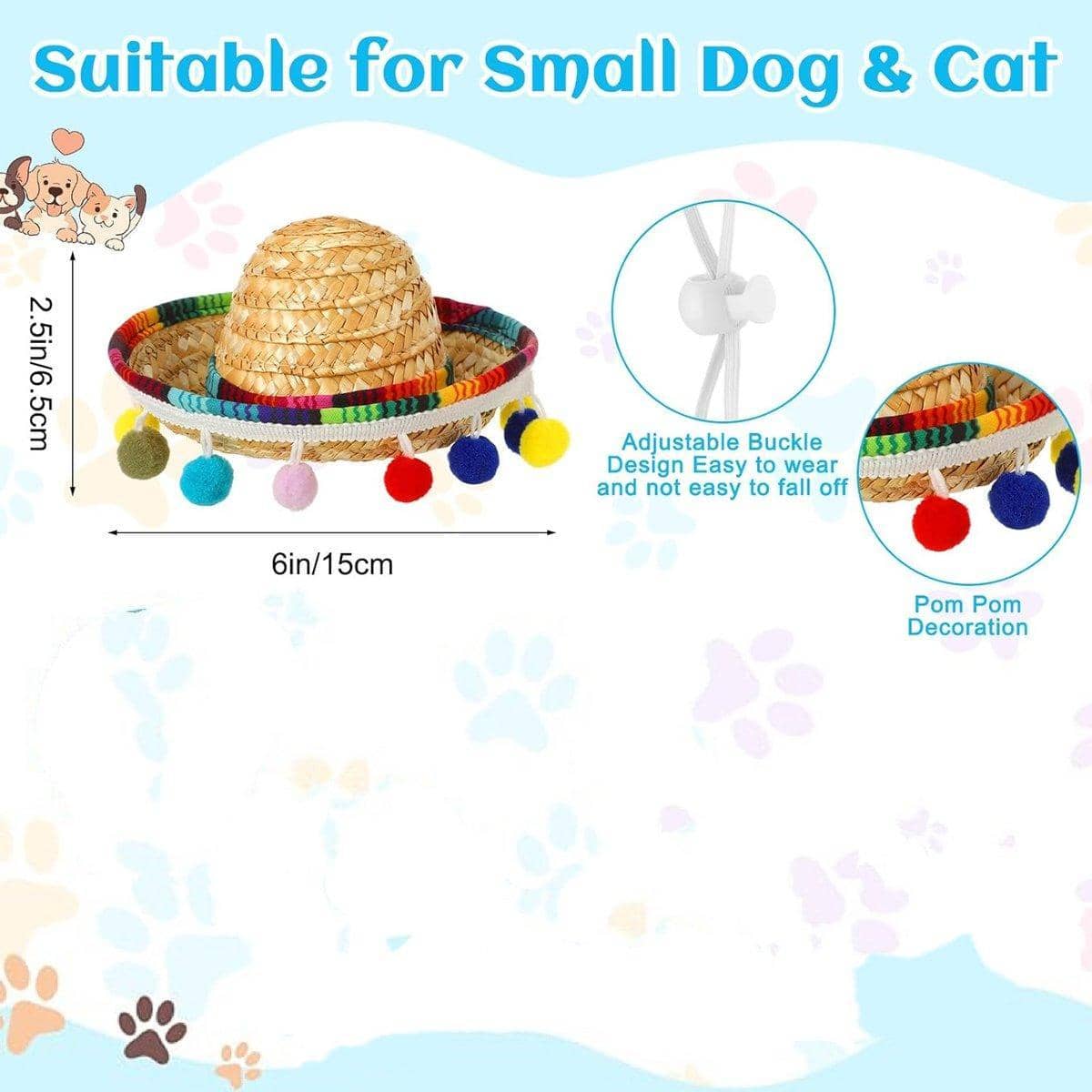 Straw Hat and Striped Pom Pom Scarf Set for Dogs and Cats, Set of 2 - view 4