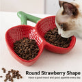 Strawberry Ceramic Tilted Pet Bowl Set for Cats and Dogs, Double Elevated Non Slip, Red - view 4