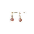 Strawberry Crystal Drop Stud Earrings with Imitation Pearl for Women - view 2