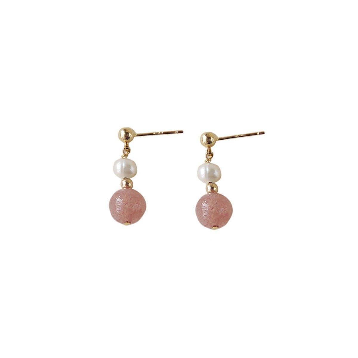 Strawberry Crystal Drop Stud Earrings with Imitation Pearl for Women - view 2