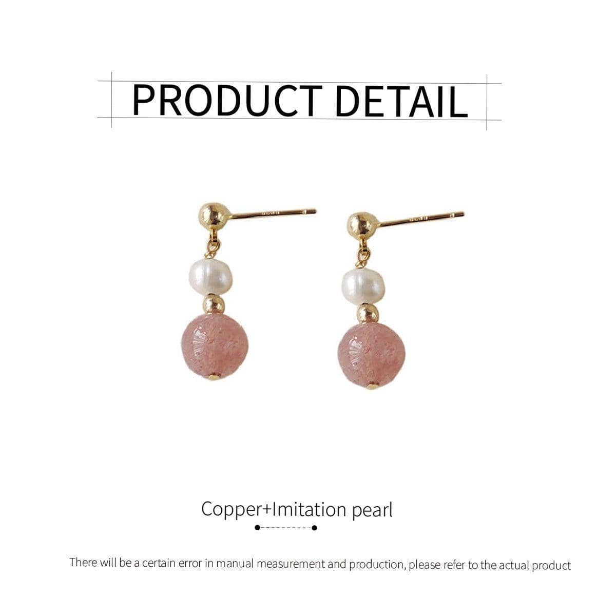 Strawberry Crystal Drop Stud Earrings with Imitation Pearl for Women - view 3