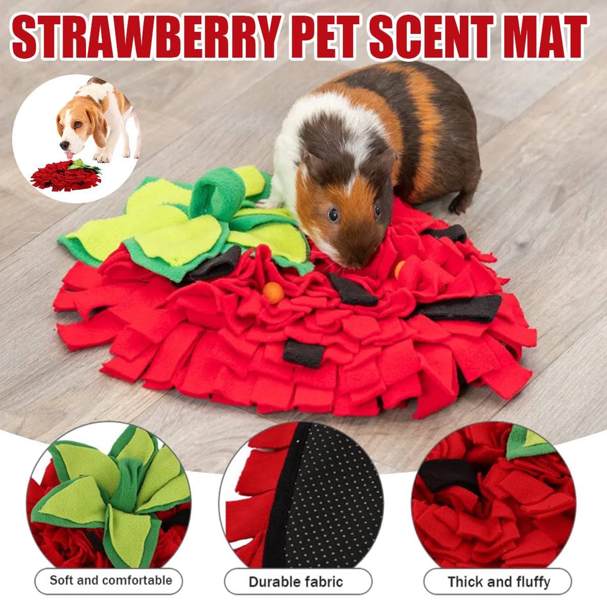 Strawberry Shaped Pet Snuffle Mat Slow Feeder Interactive Puzzle Mat for Small Pets