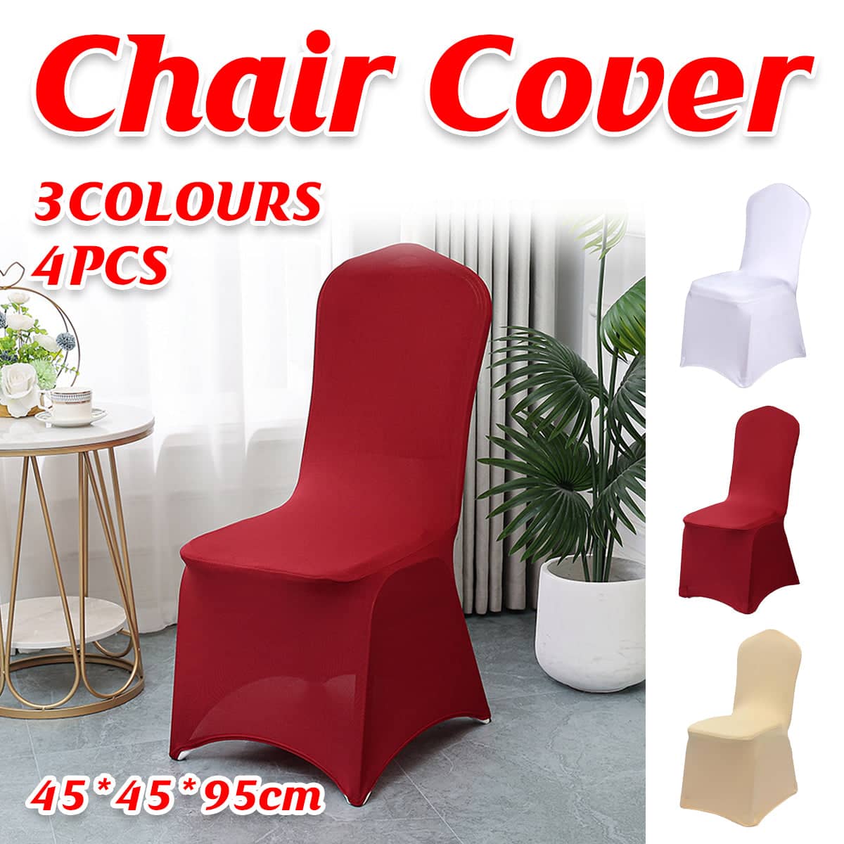 Stretch Chair Covers for Hotel Wedding Banquet Decor, Pack of 4 - White - view 2