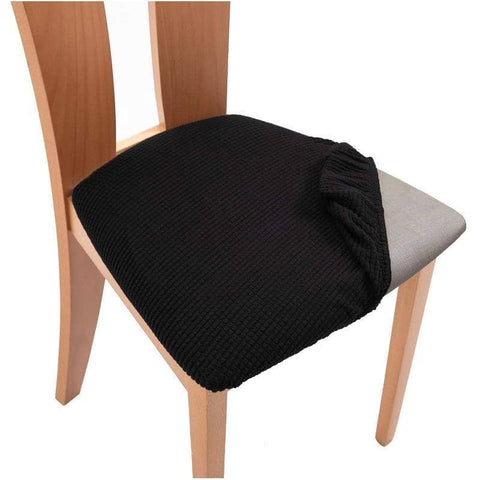 Stretch Dining Chair Seat Covers Jacquard Removable Washable Slipcover - Black