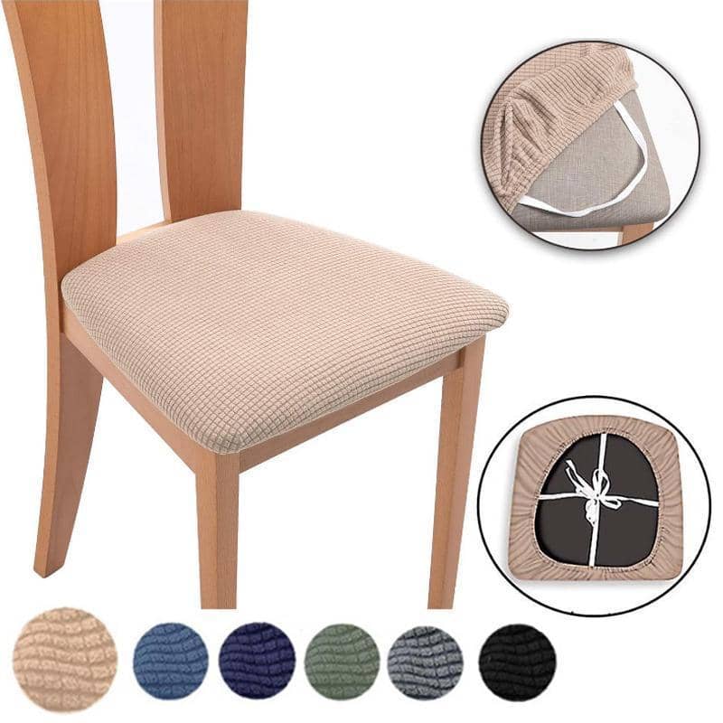 Stretch Dining Chair Seat Covers Jacquard Removable Washable Slipcover - Black - view 4