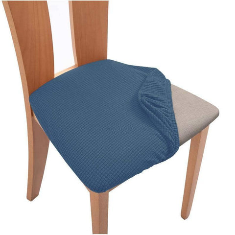Stretch Dining Chair Seat Covers Jacquard Removable Washable Slipcover - Blue