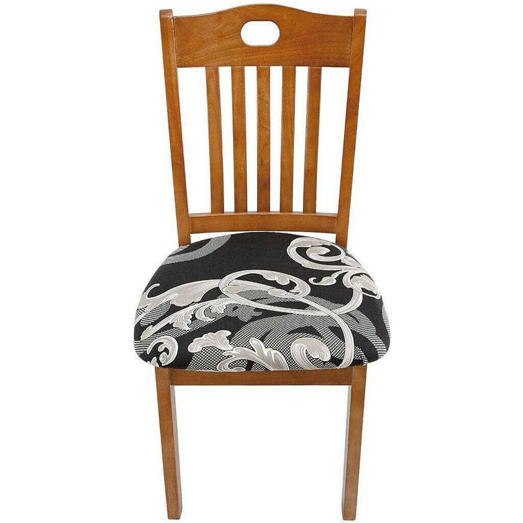 Stretch Dining Chair Slipcover - Dark Brown and Grey Scroll Print - view 4