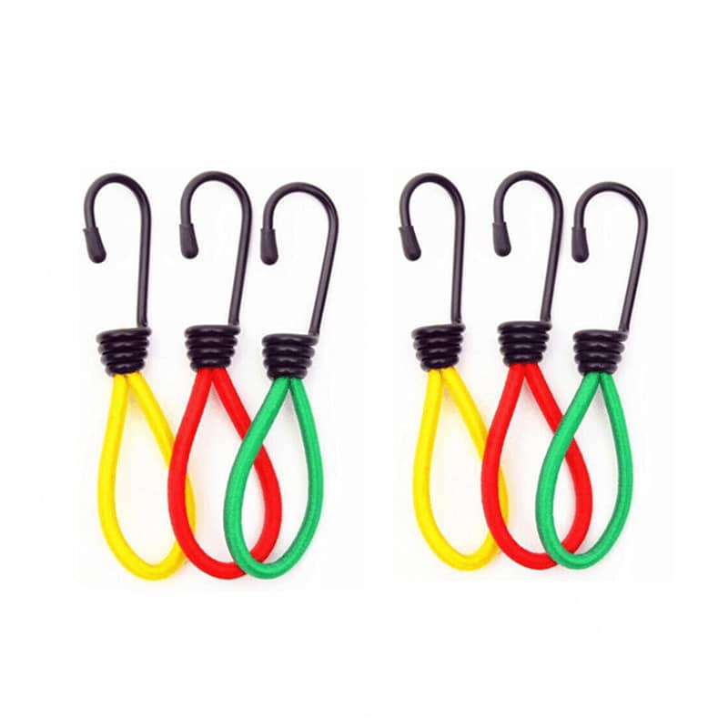 Stretch Latex Tent Peg Hooks with Metal Hook, Anti-Slip - Pack of 6