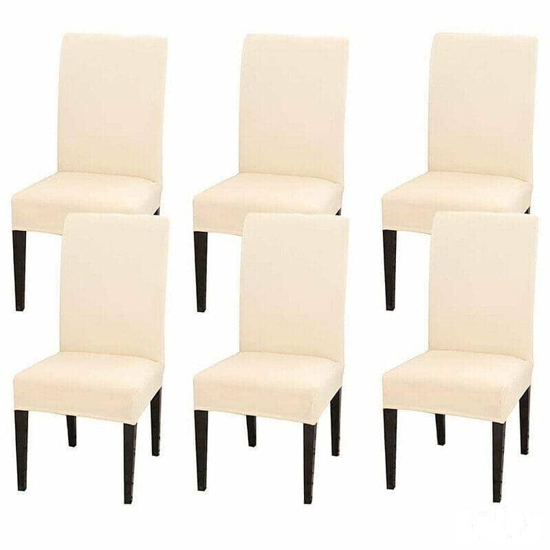 Stretch Spandex Chair Seat Covers, Washable, Pack of 6 - Beige