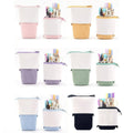Stretchable Canvas Pencil Case, Pull-Down Pen Holder - Light Purple and White - view 3