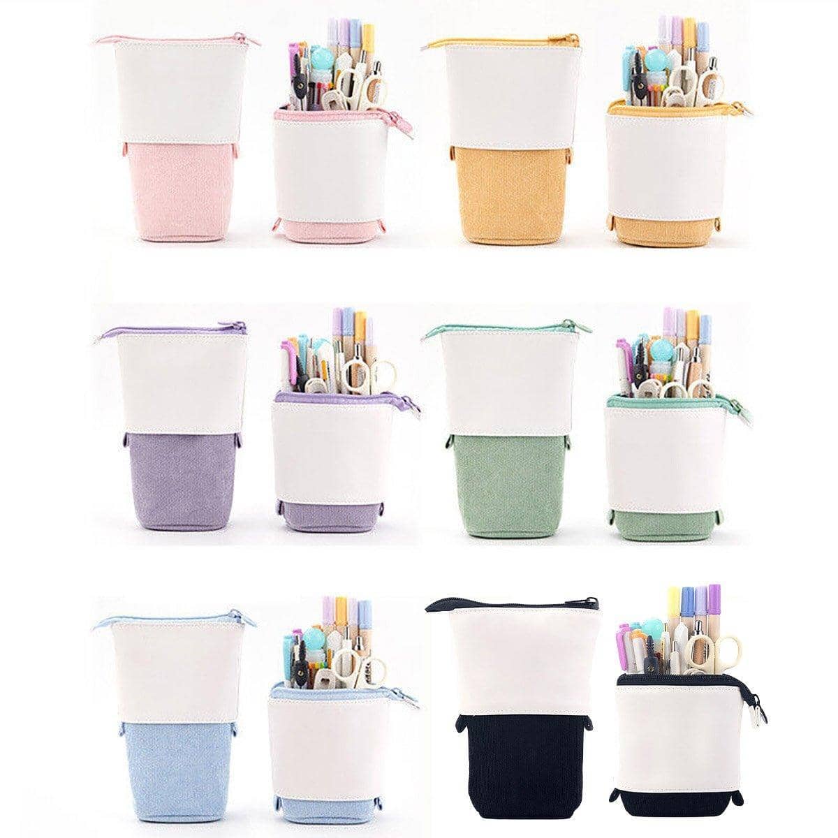 Stretchable Canvas Pencil Case, Pull-Down Pen Holder - Light Purple and White - view 3