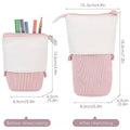 Stretchable Canvas Pencil Case, Pull-Down Pen Holder - Light Purple and White - view 4
