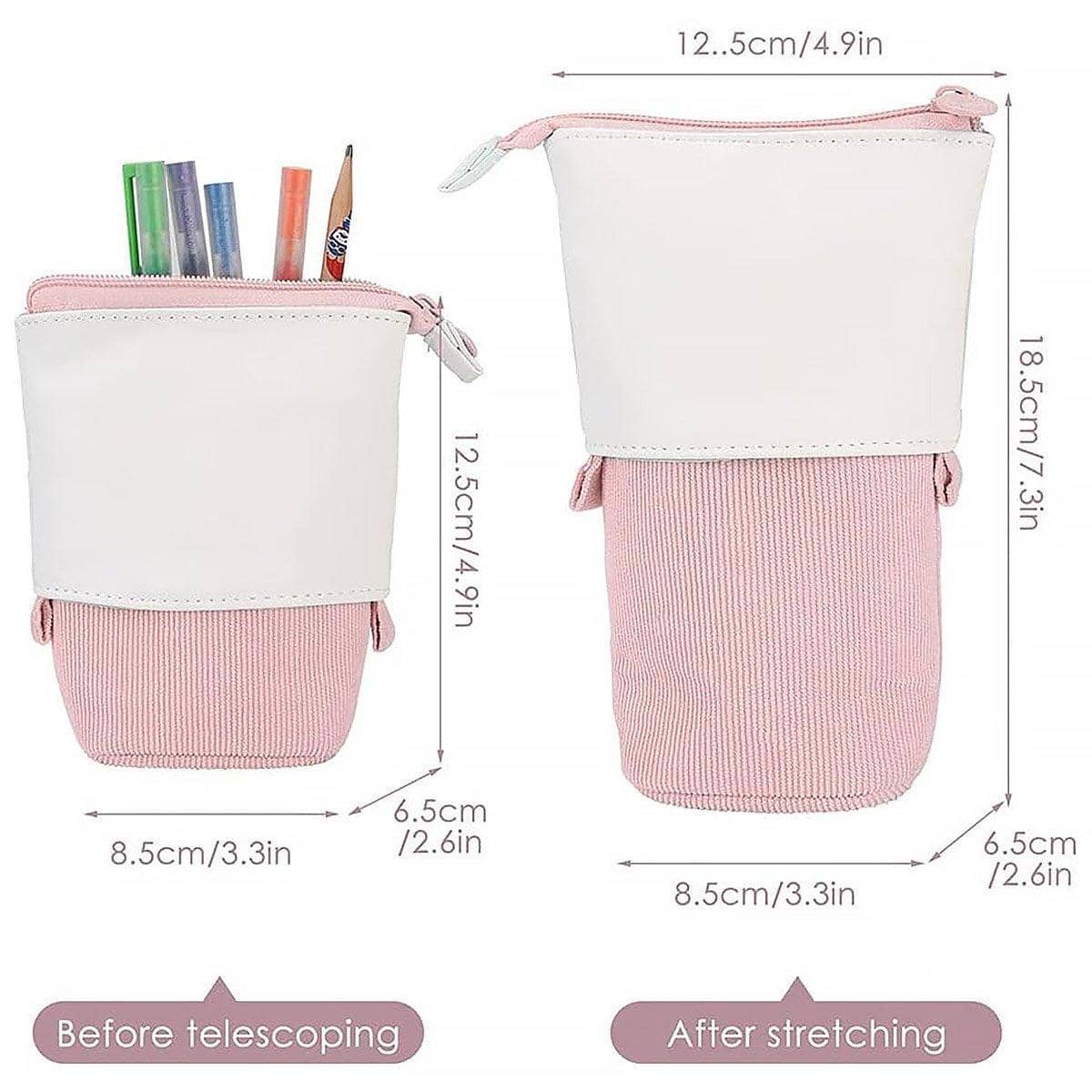 Stretchable Canvas Pencil Case, Pull-Down Pen Holder - Light Purple and White - view 4