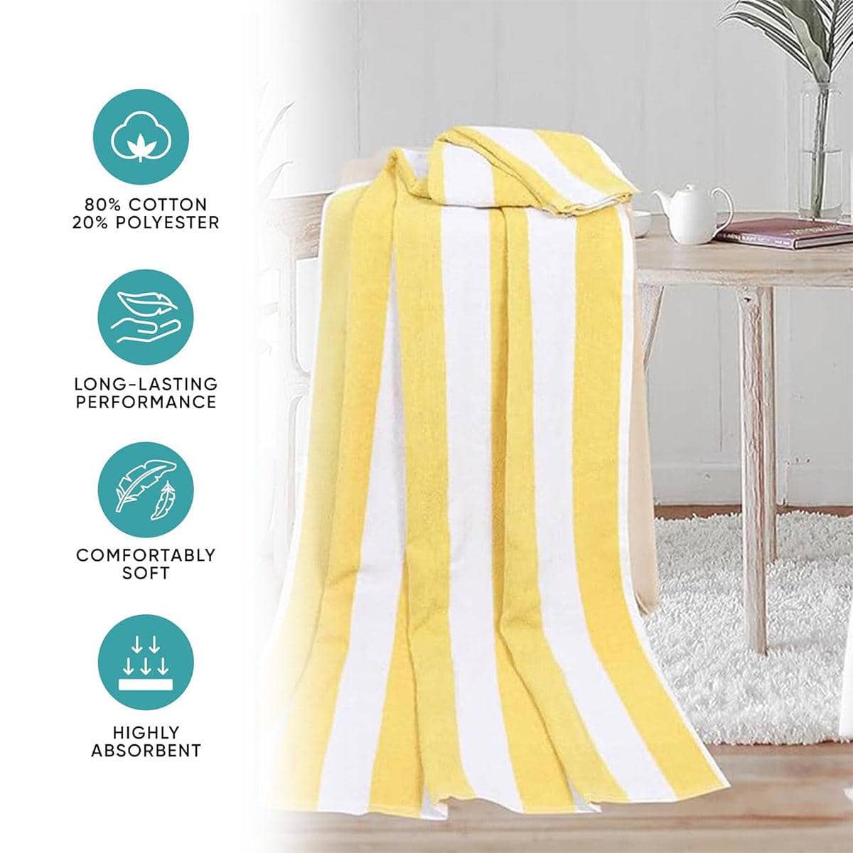 Striped Bath Towels, 75 x 150 cm, Pack of 4 - Blue - view 5