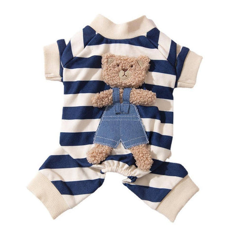 Striped Bear Pet Pyjamas for Dogs and Cats - Navy Blue, Size L (Chest 47 cm, Back 35 cm)