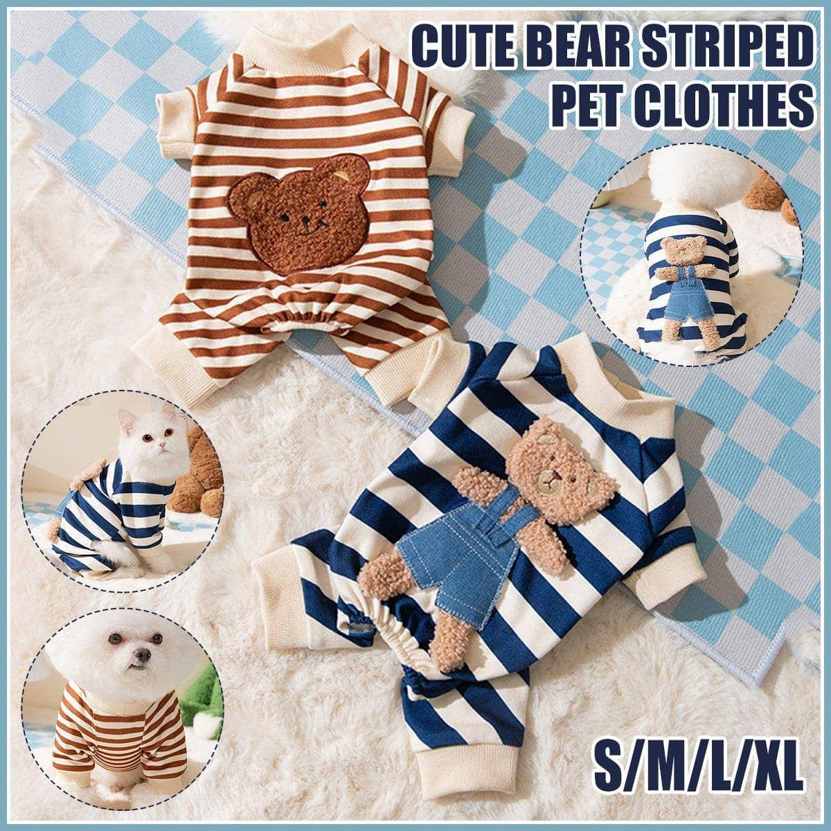 Striped Bear Pet Pyjamas for Dogs and Cats - Navy Blue, Size L (Chest 47 cm, Back 35 cm) - view 2
