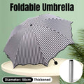 Striped Folding Umbrella for Sun and Rain with Black Rubber UV Coating