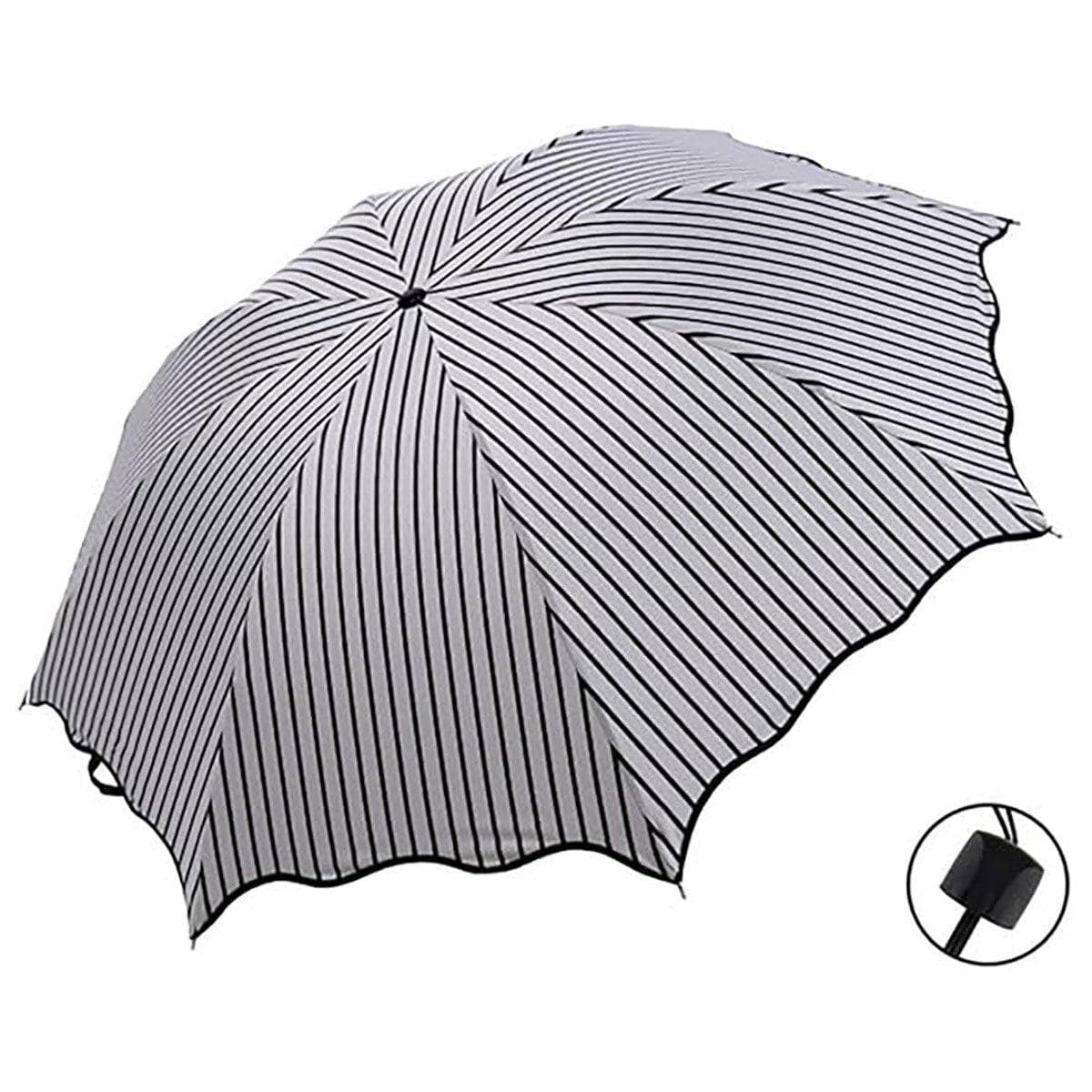 Striped Folding Umbrella for Sun and Rain with Black Rubber UV Coating - view 2