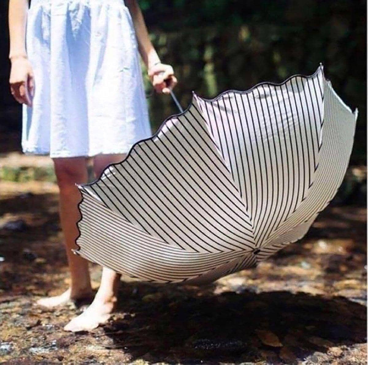 Striped Folding Umbrella for Sun and Rain with Black Rubber UV Coating - view 4