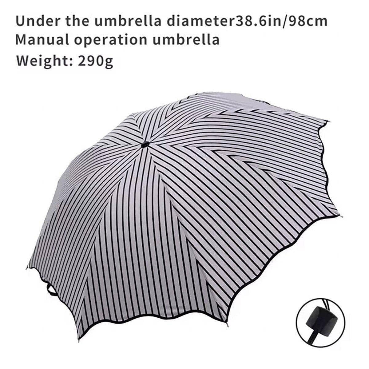 Striped Folding Umbrella for Sun and Rain with Black Rubber UV Coating - view 5