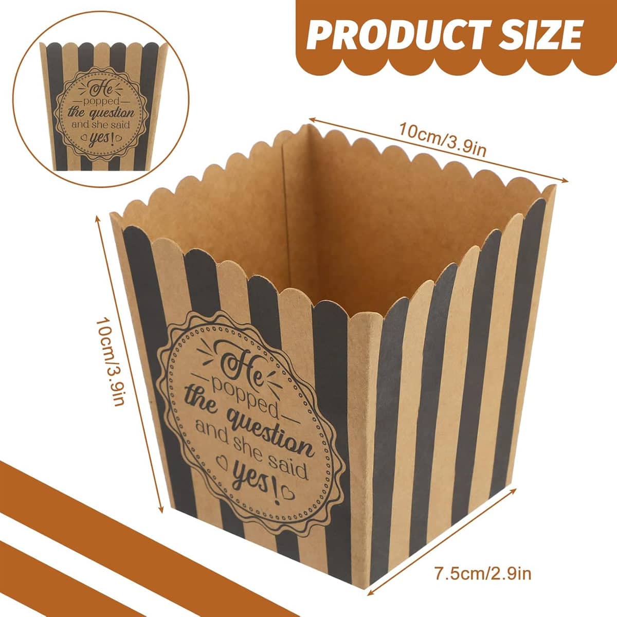 Striped Paper Popcorn Boxes - Retro Movie Party Candy Containers, Pack of 48 - view 3
