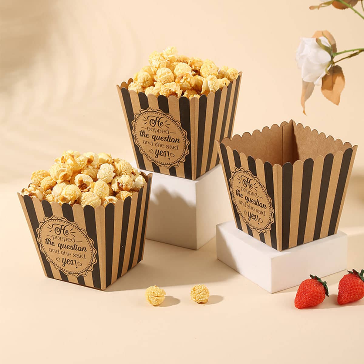 Striped Paper Popcorn Boxes - Retro Movie Party Candy Containers, Pack of 48 - view 4