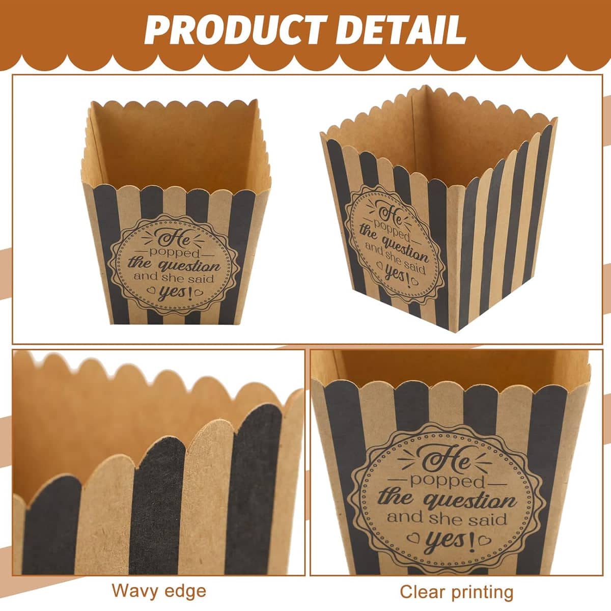 Striped Paper Popcorn Boxes - Retro Movie Party Candy Containers, Pack of 48 - view 5