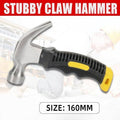 Stubby Claw Hammer 8 oz Drop Forged Steel with Rubber Grip for Small Areas