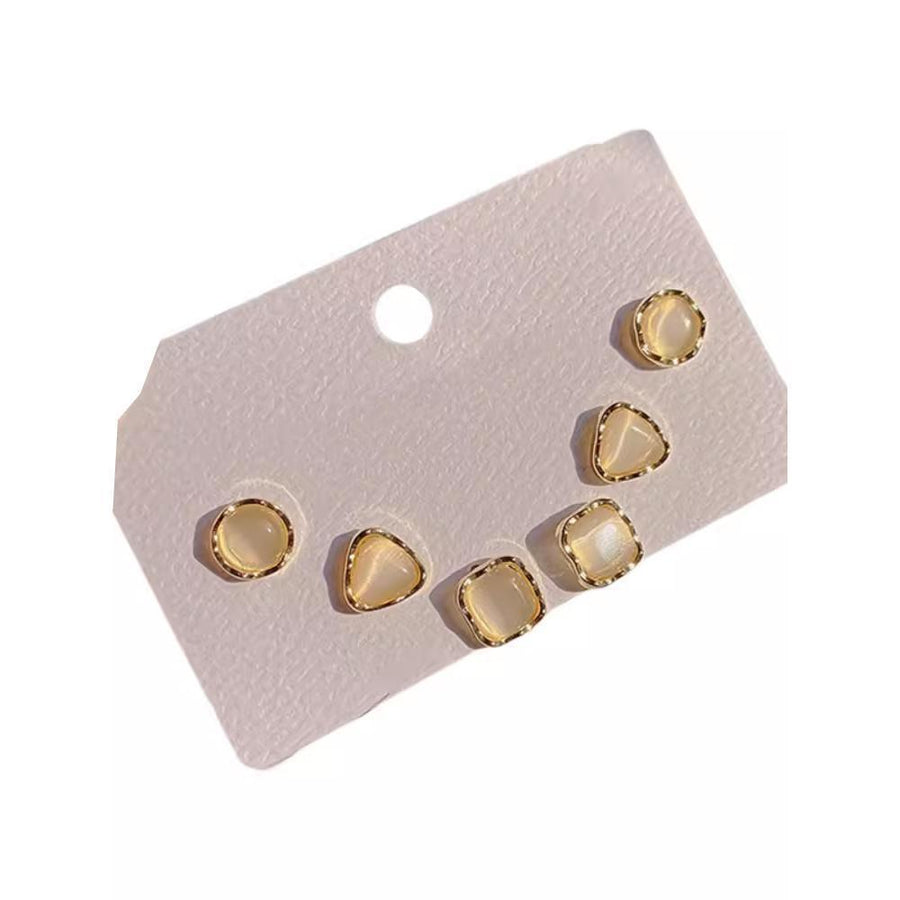 Stud Earring Set - Gold-Tone Milky Stone Studs (Design 14)