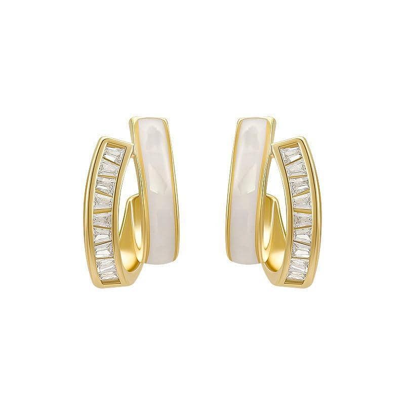 Stud Earrings with White Drip Design and Zircon for Women - Gold Tone - view 2