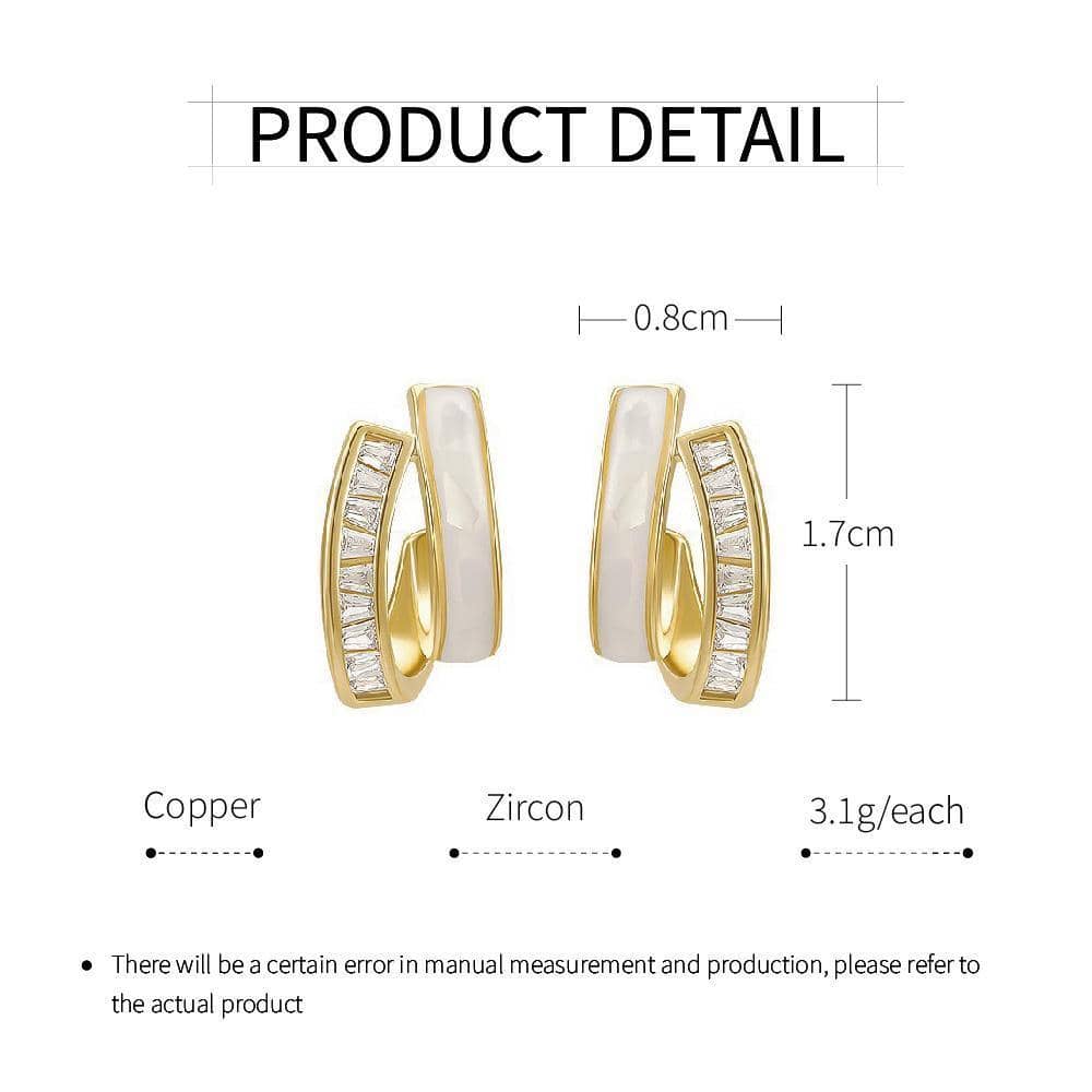 Stud Earrings with White Drip Design and Zircon for Women - Gold Tone - view 3