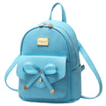 Student Backpack Shoulder Bag with Bow for Girls, PU Leather - Blue - view 2
