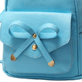 Student Backpack Shoulder Bag with Bow for Girls, PU Leather - Blue - view 4