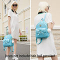 Student Backpack Shoulder Bag with Bow for Girls, PU Leather - Blue - view 5