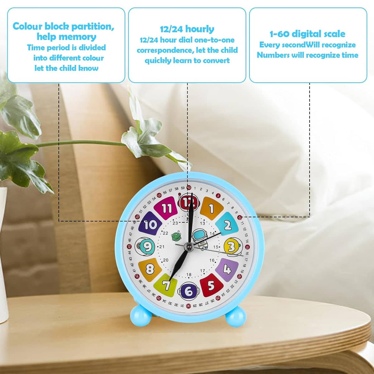 Student Desktop Alarm Clock 10 cm Silent Sweep, Blue - view 5