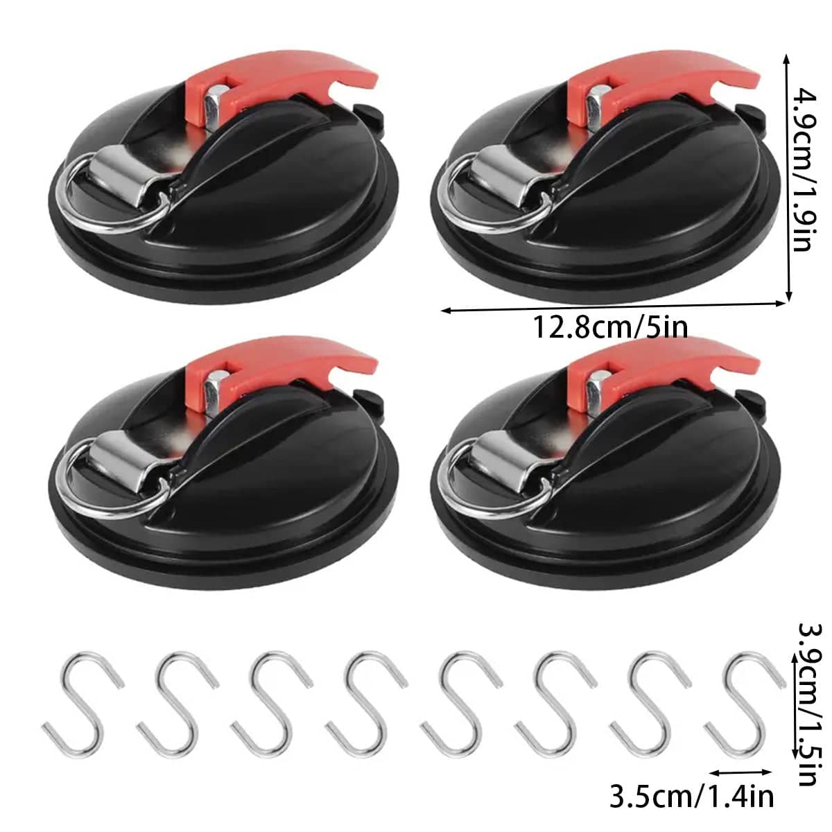 Suction Cup Anchor Hooks, 4 Pack, Black and Red - view 3
