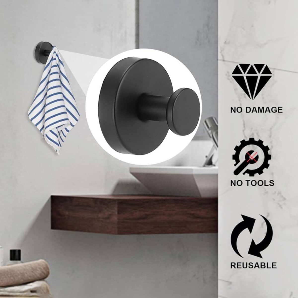 Suction Cup Wall Hooks for Bathroom, No Drill - White, Pack of 4 - view 5