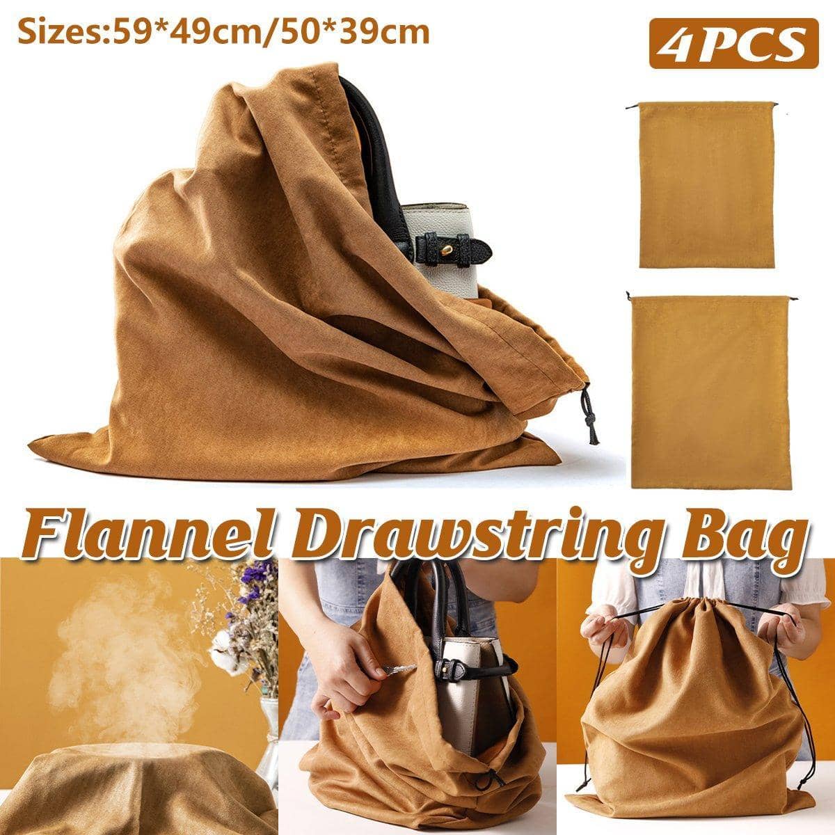 Suede-Look Dust Bags Set of 4, Drawstring Handbag Storage Bags for Protection