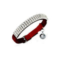Suede Rhinestone Cat Collar with Bell, Adjustable - Red
