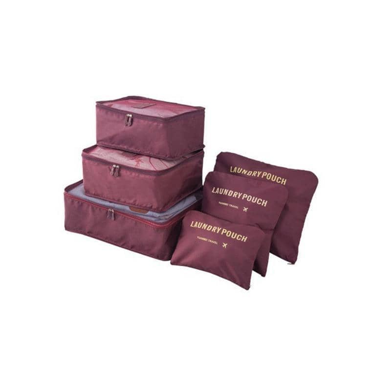 Suitcase Storage Bags Luggage Organiser, Pack of 6 - Wine Red