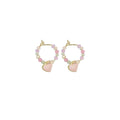 Summer Multicolour Beaded Heart Earrings for Women and Girls - Pink