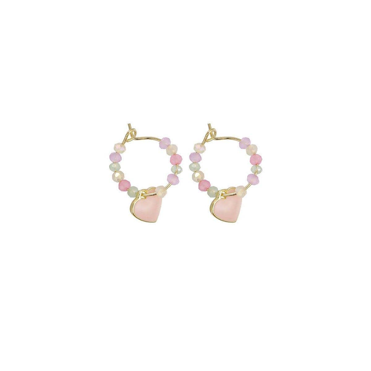 Summer Multicolour Beaded Heart Earrings for Women and Girls - Pink