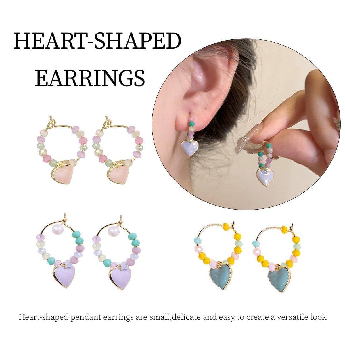 Summer Multicolour Beaded Heart Earrings for Women and Girls - Pink - view 2