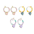 Summer Multicolour Beaded Heart Earrings for Women and Girls - Pink - view 3