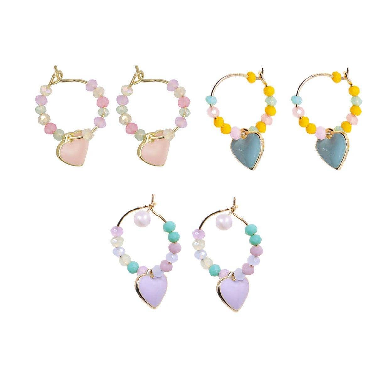 Summer Multicolour Beaded Heart Earrings for Women and Girls - Pink - view 3